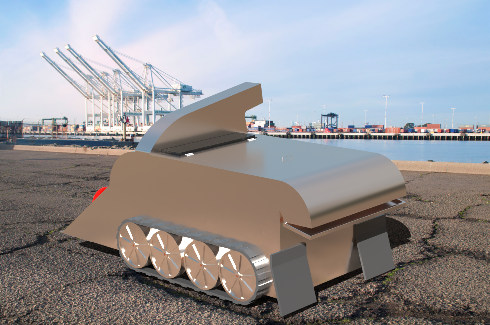 SolidWorks rendering of the SnowBot autonomous snowblower and salt dispenser
